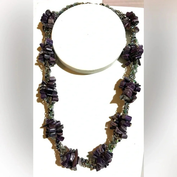 Amethyst gemstone with multicolors glass beads necklace adjustable - Picture 2 of 6